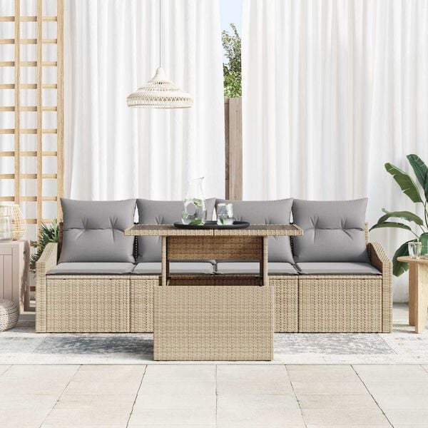 vidaXL Tuin Sofa Set met opslag 5 pcs Beige Poly riet