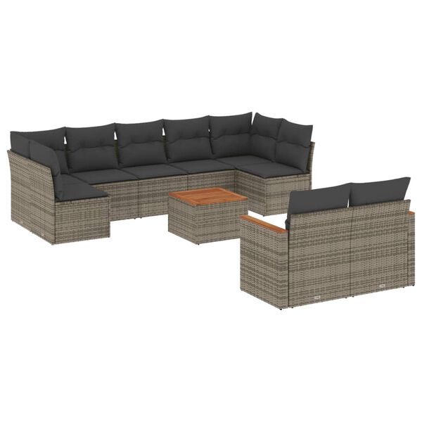 vidaXL 10-delige Loungeset met kussens poly rattan grijs