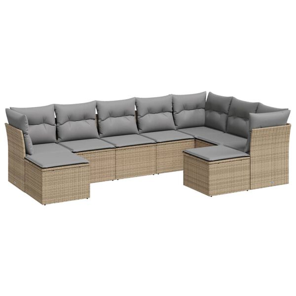 vidaXL 9-delige Loungeset met kussens poly rattan beige