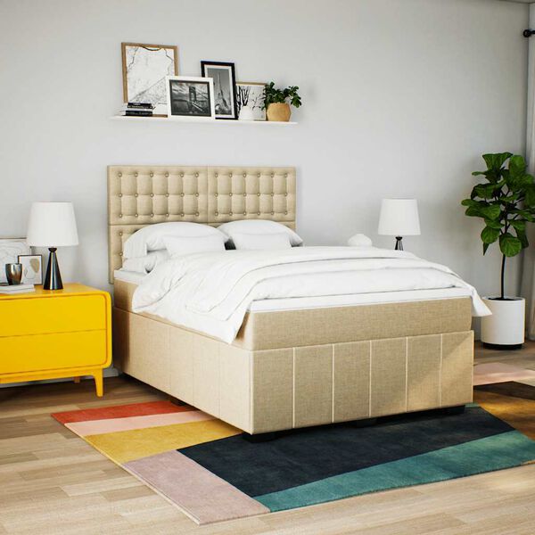 vidaXL Boxspring met matras stof cr&egrave;mekleurig 140x190 cm
