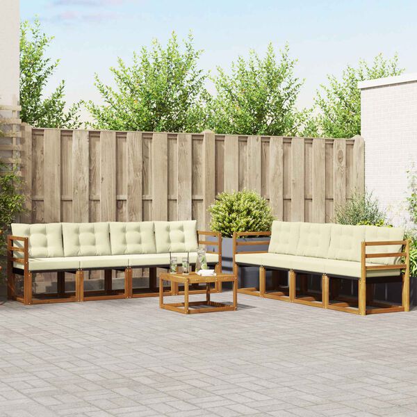 vidaXL Buiten bankenset met kussen 9 pcs Natuurlijk en Cr&egrave;me