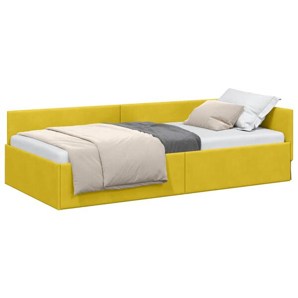 vidaXL Hoekbedframe met hoofdeinde Geel 100 cm x 200 cm Fluweel