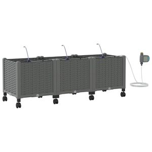 vidaXL Tuin Pot met Irrigatie en Wielen 3 st Lichtgrijs PP