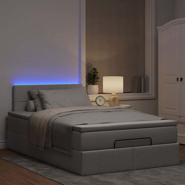 vidaXL Bed poef met matras en LED's 120x190 cm stof taupe