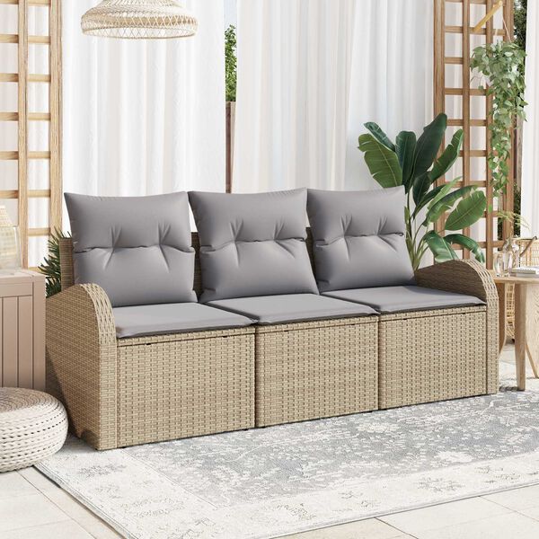 vidaXL Tuin Sofa Set met kussen 3 pcs beige en lichtgrijs Poly riet