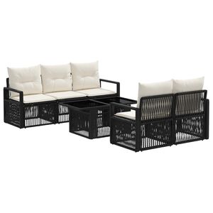 vidaXL Tuinbankenset 6 st Zwart en Cream Wit poly rattan