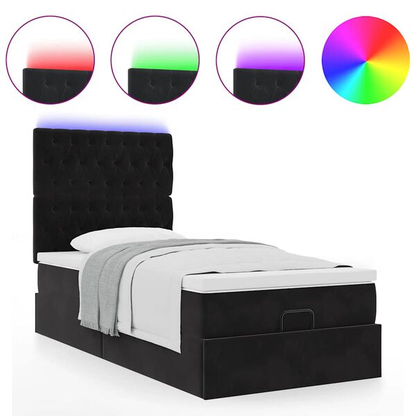 vidaXL Ottoman bed met matrassen en LED's 100x200cm fluweel zwart