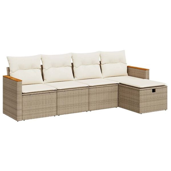 vidaXL 5-delige Loungeset met kussens poly rattan beige
