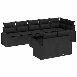 vidaXL Tuinbankenset met kussen met opslag 9 pcs Zwart poly rattan