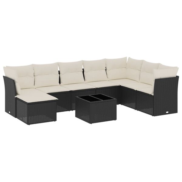 vidaXL 9-delige Loungeset met kussens poly rattan zwart