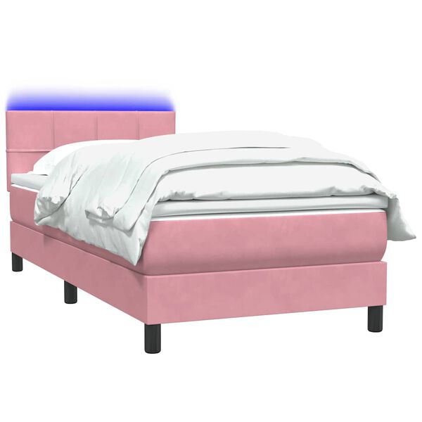vidaXL Boxspring met matras en LED fluweel roze 80x210 cm