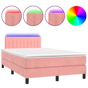 vidaXL Boxspring met matras en LED fluweel roze 120x200 cm