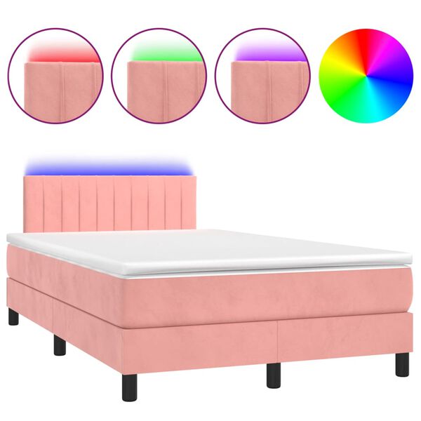vidaXL Boxspring met matras en LED fluweel roze 120x200 cm