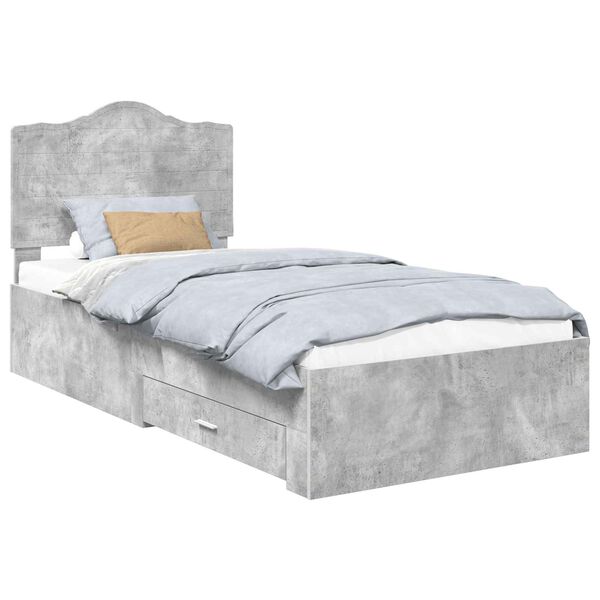 vidaXL Bedframe met hoofdeinde Beton Grijs 90 x 190 cm Bewerkt hout