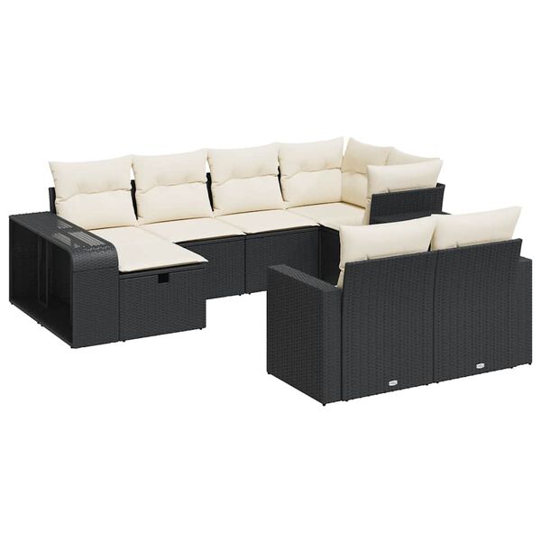 vidaXL 10-delige Loungeset met kussens poly rattan zwart