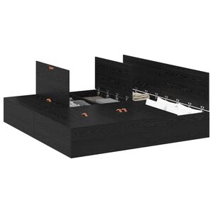 vidaXL Opbergbedframe met opslag Zwart Eiken 200 x 200 cm Bewerkt hout