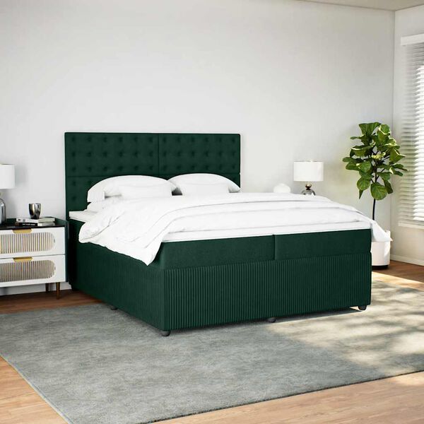 vidaXL Boxspring met matras fluweel donkergroen 200x200 cm