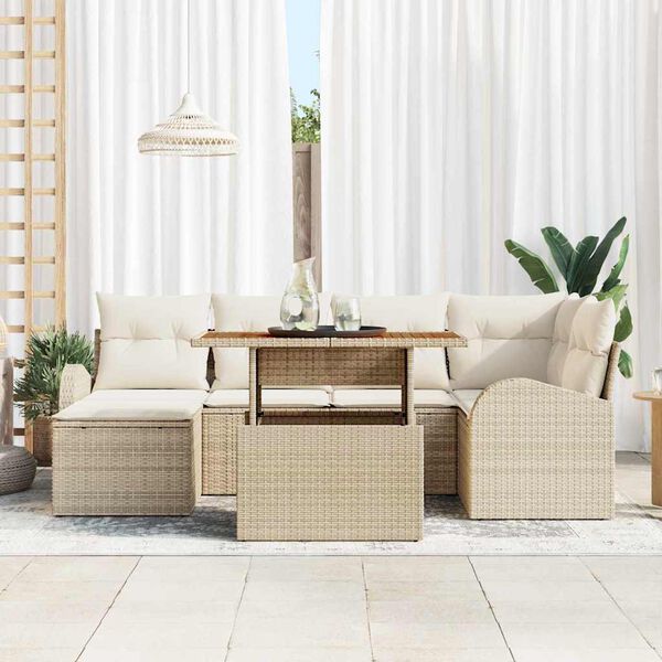 vidaXL Tuin Sofa Set met opslag 7 pcs Beige Poly riet