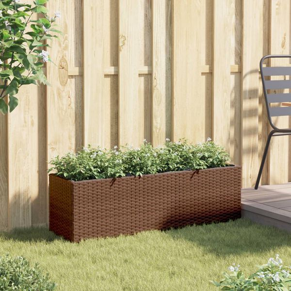 vidaXL Plantenbak met 3 potten 105x30x32 cm poly rattan bruin