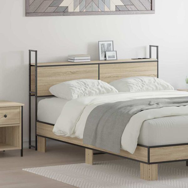 vidaXL Opberghoofdbord met Oplaadstation Sonoma eiken 138 x 15 x 98 cm