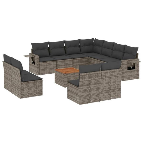 vidaXL 12-delige Loungeset met kussens poly rattan grijs