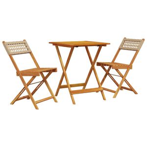vidaXL 3-delige Bistroset poly rattan en massief hout beige