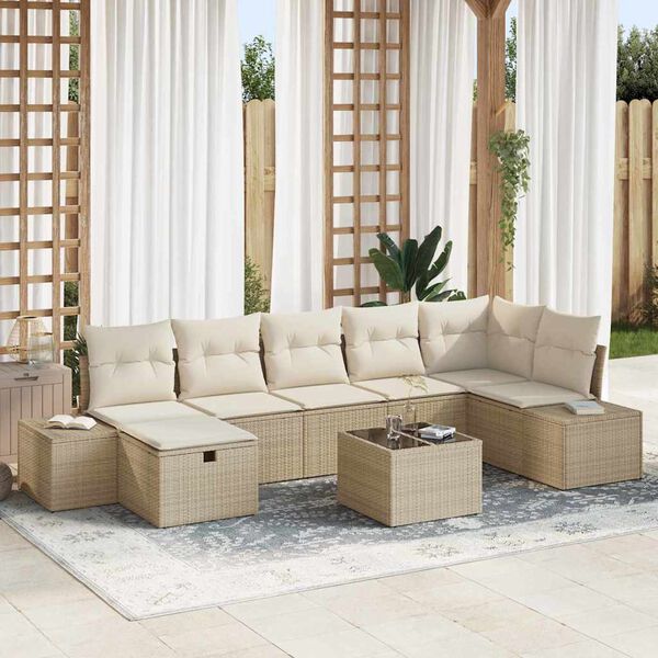 vidaXL Bankstel met kussen 8 pcs poly rattan