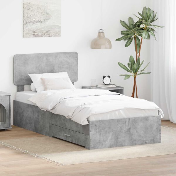 vidaXL Bedframe met hoofdeinde Beton Grijs 90 x 190 cm Bewerkt hout