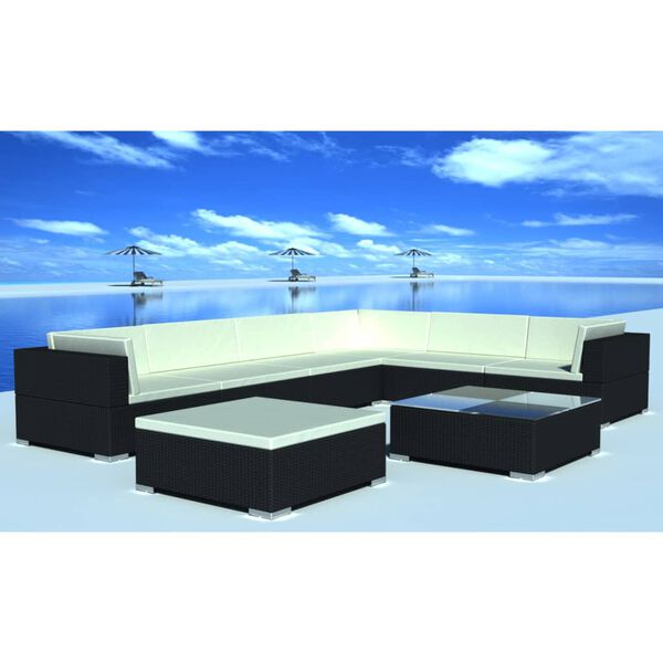 vidaXL 8-delige Loungeset met kussens poly rattan zwart