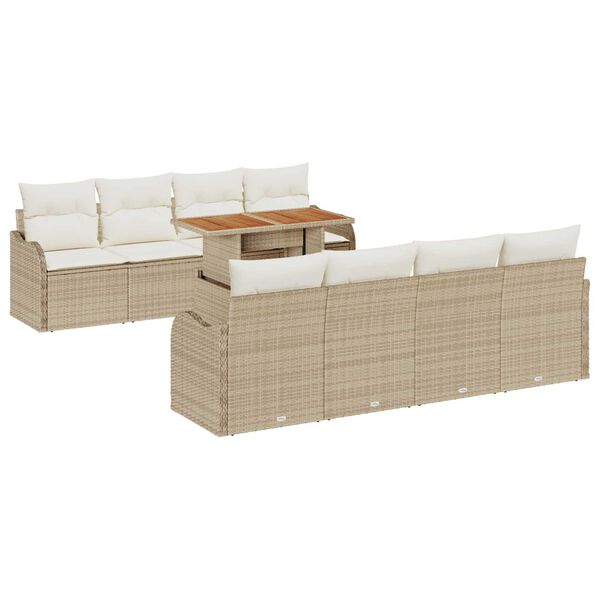 vidaXL Tuin Sofa Set met opslag 9 pcs Beige Poly riet