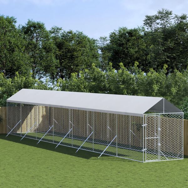 vidaXL Hondenkennel met dak 2x14x2,5 m gegalvaniseerd staal zilver