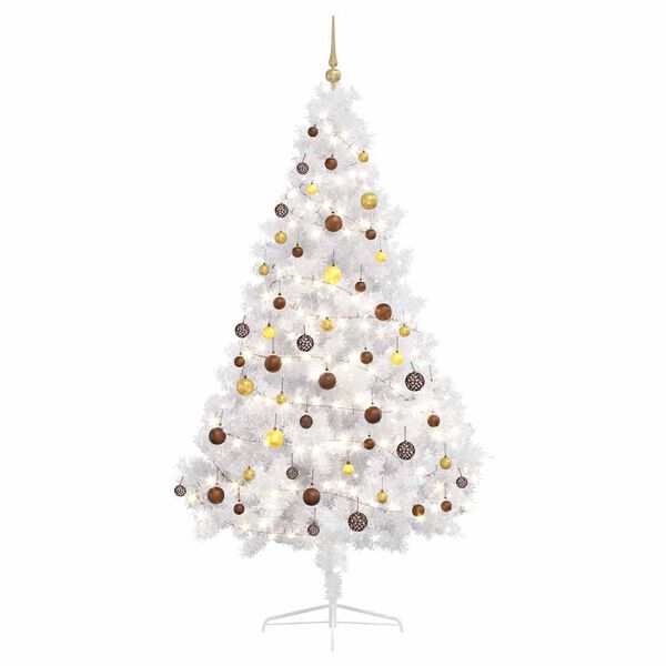 vidaXL Kunstkerstboom met verlichting en kerstballen half 210 cm wit