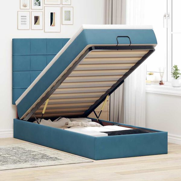 vidaXL Ottoman bed met matrassen en LED's 80x200cm fluweel donkerblauw