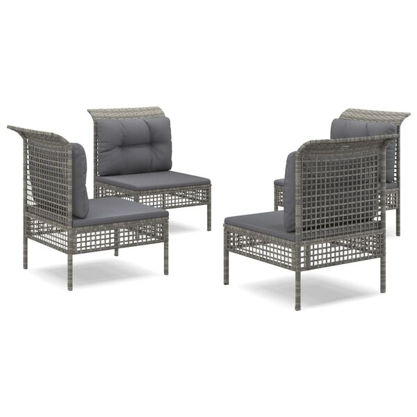 vidaXL 4-delige Loungeset met kussens poly rattan grijs
