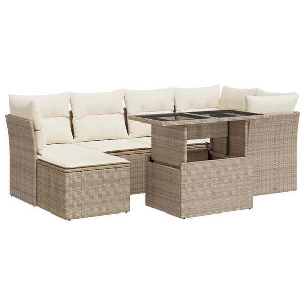 vidaXL 7-delige Loungeset met kussens poly rattan beige
