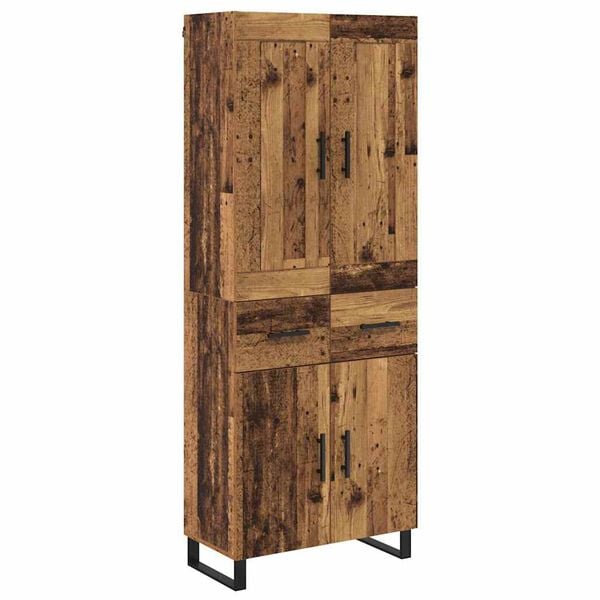 vidaXL Hoge kast met lade Oudhout 69,5 x 34 x 180 cm Bewerkt hout