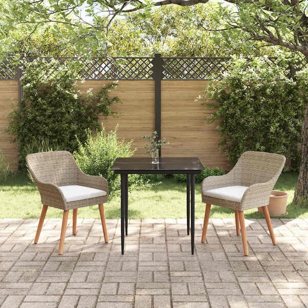 vidaXL Tuin eettafelset met kussen 3 pcs Beige poly rattan