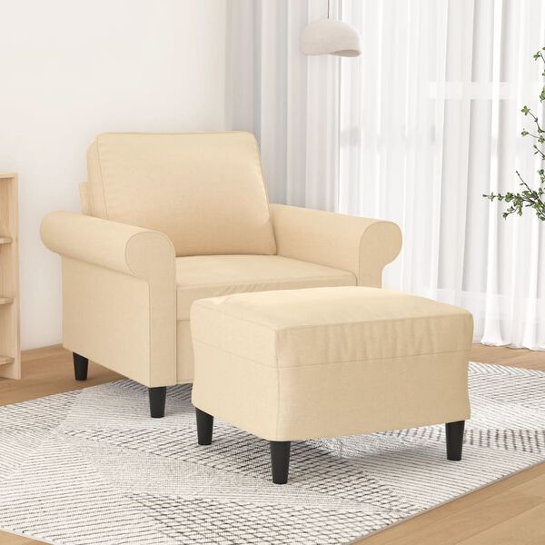 vidaXL Fauteuil met voetenbank 60 cm stof cr&egrave;mekleurig