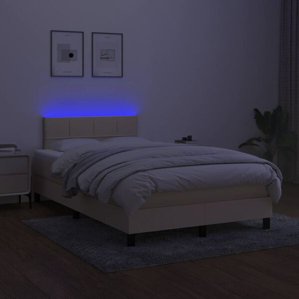 vidaXL Boxspring met matras en LED stof cr&egrave;mekleurig 120x190 cm