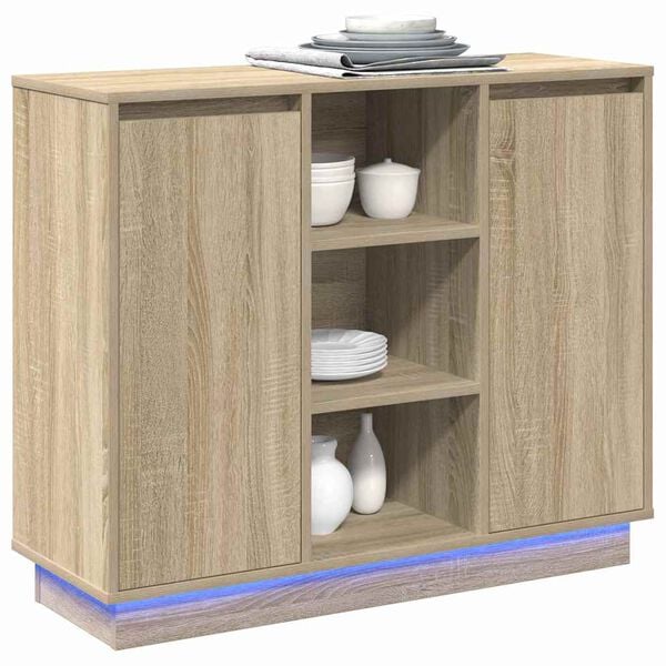 vidaXL LED Sideboard Sonoma Eiken 90 x 32 x 75 cm Bewerkt hout