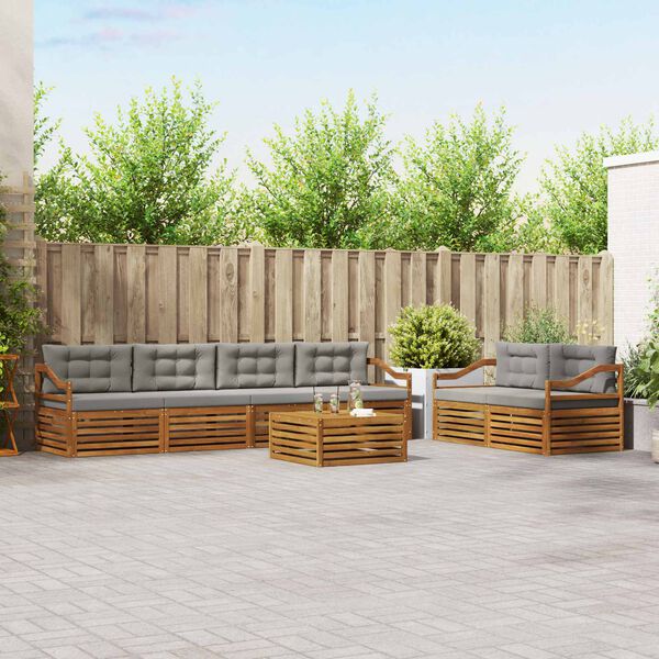 vidaXL Buiten bankenset met kussen 7 pcs Natuurlijk en Lichtgrijs