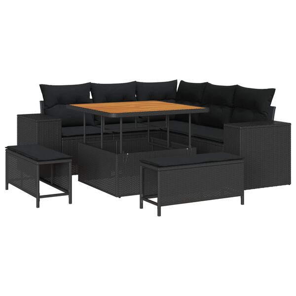 vidaXL Tuin Sofa Set met kussen 8 pcs Zwart poly rattan