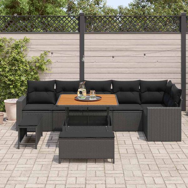 vidaXL Tuin Sofa Set 9 pcs Zwart poly rattan
