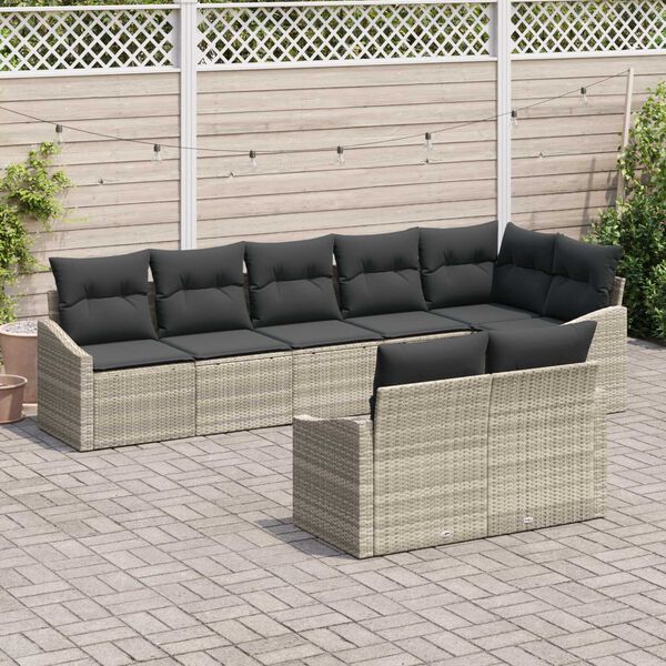 vidaXL Tuinbankenset met kussen 8 pcs Lichtgrijs poly rattan