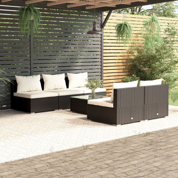 vidaXL 6-delige Loungeset met kussens poly rattan zwart
