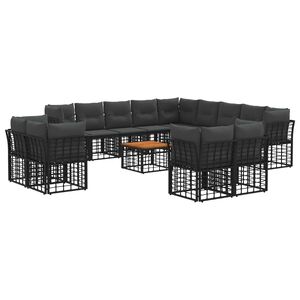 vidaXL Buiten bankenset 14 pcs Zwart en Donkergrijs Polyester