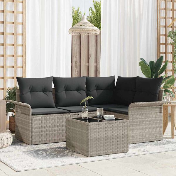 vidaXL Tuin Sofa Set met kussen 5 pcs Lichtgrijs poly rattan