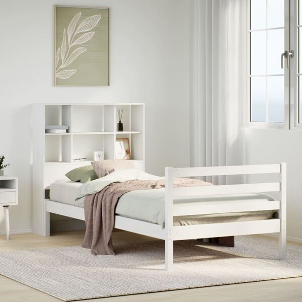 vidaXL Bed met boekenkast zonder matras grenenhout wit 90x190 cm