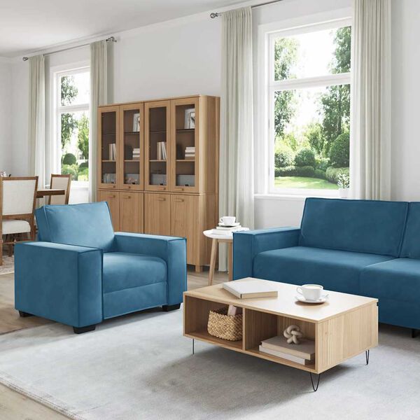 vidaXL 3-delige Loungeset met kussens fluweel blauw