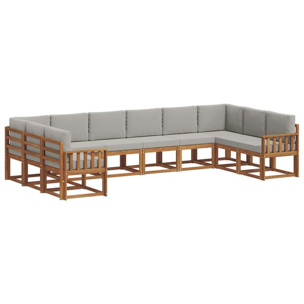 vidaXL Buiten bankenset met kussen 10 pcs Natuurlijk en Lichtgrijs